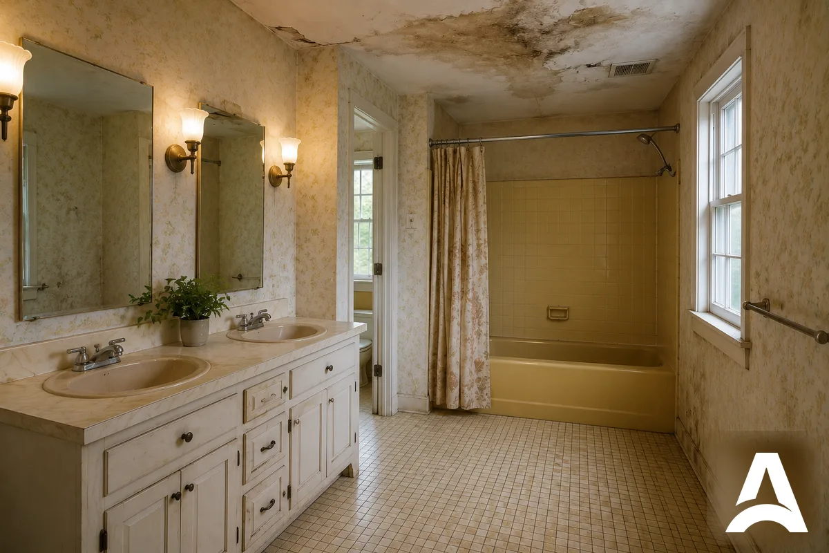 Bathroom before restoration — water damage
